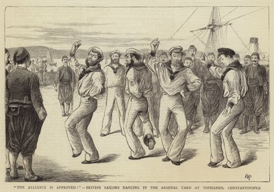 The Alliance is approved!, British Sailors dancing in the Arsenal Yard at Tophaneh, Constantinople by William Ralston